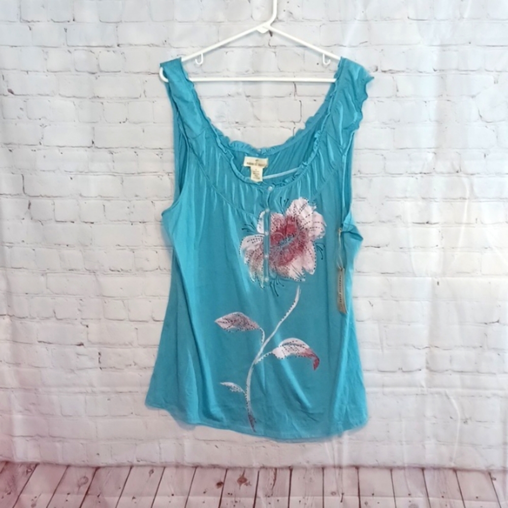 Babydoll Y2K  Paradise Shores Tank Top - Pink Silky Embroidery Flowers  XL NWT
